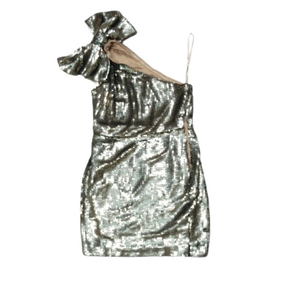 Anthropologie Maeve One-Shoulder Sequin Mini Dress Gold Size 6 - Picture 5 of 14